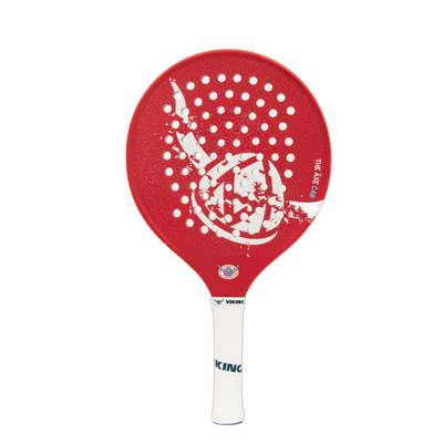 Red paddle with white design on a white background